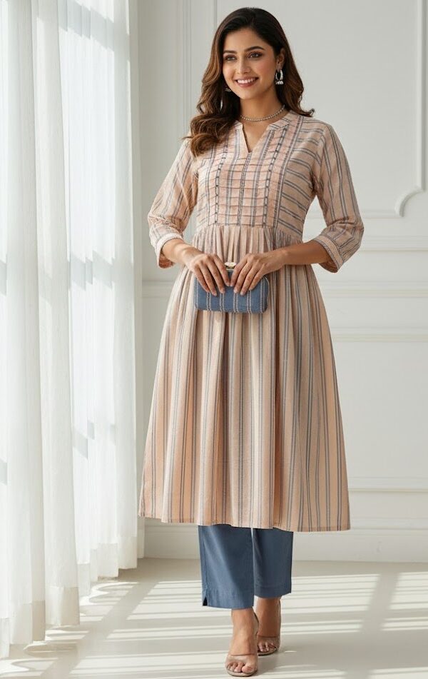 Peach Striped Cotton Anarkali