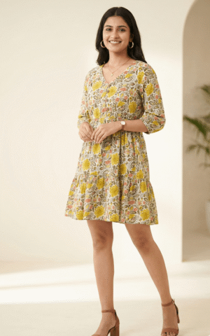 Sunny Meadow Floral Tiered Cotton Frock