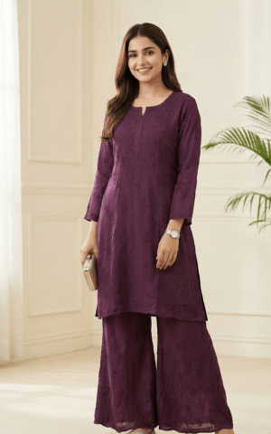 Regal Deep Plum Viscose Chikankari Two Piece Set