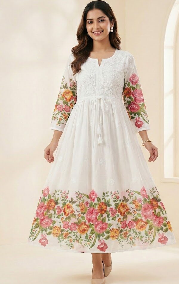 White Floral Mul Anarkali