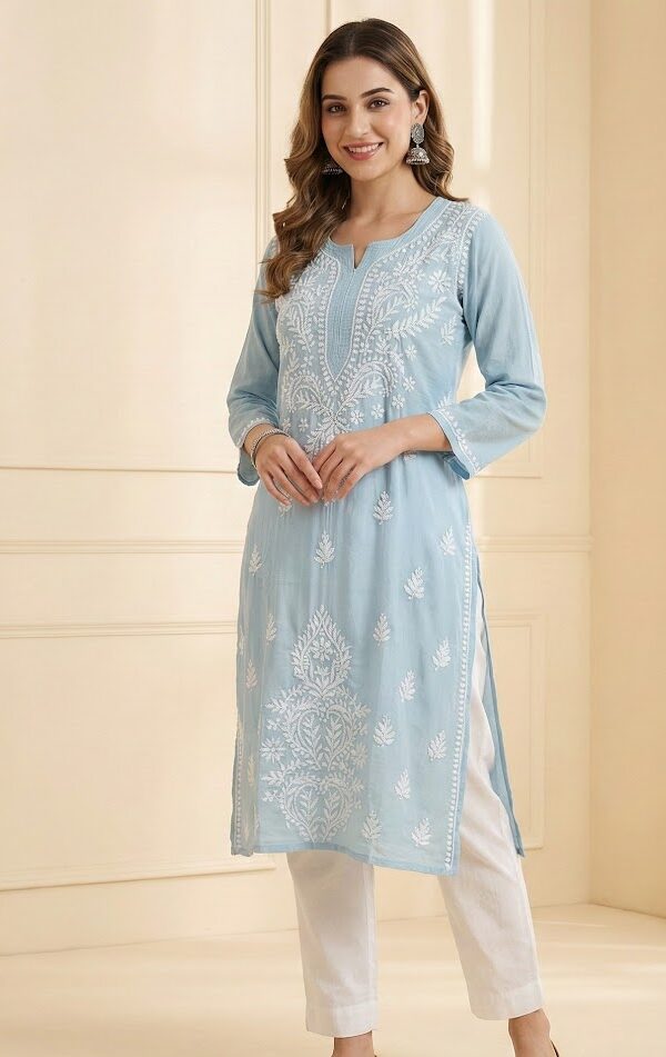 Powder Blue Embroidered Kurti