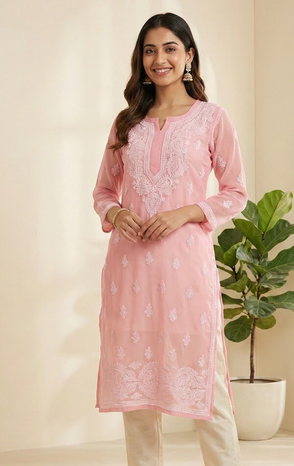 Pink Embroidered Georgette Kurti