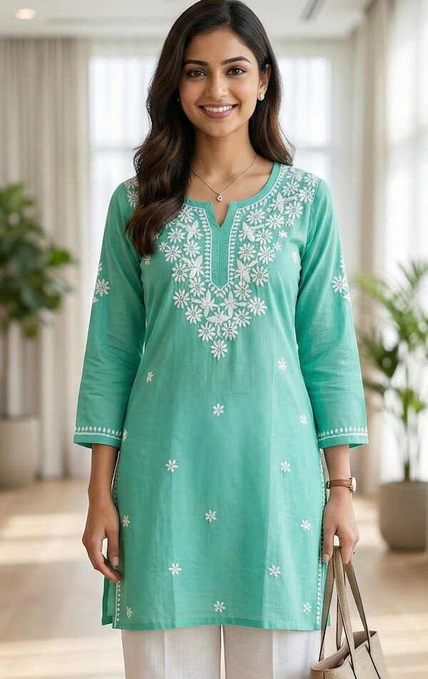 Sea Green Embroidered Kurti