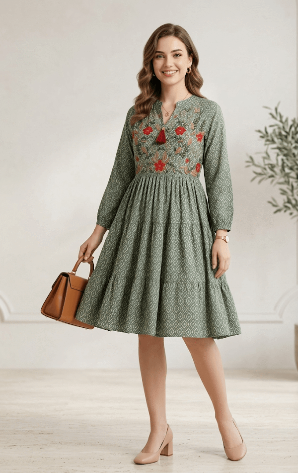 Sage Floral Tiered Frock