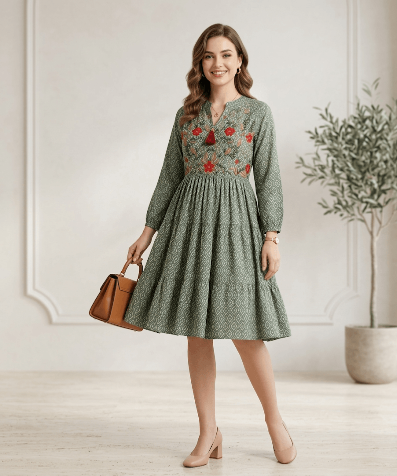 Sage Floral Tiered Frock
