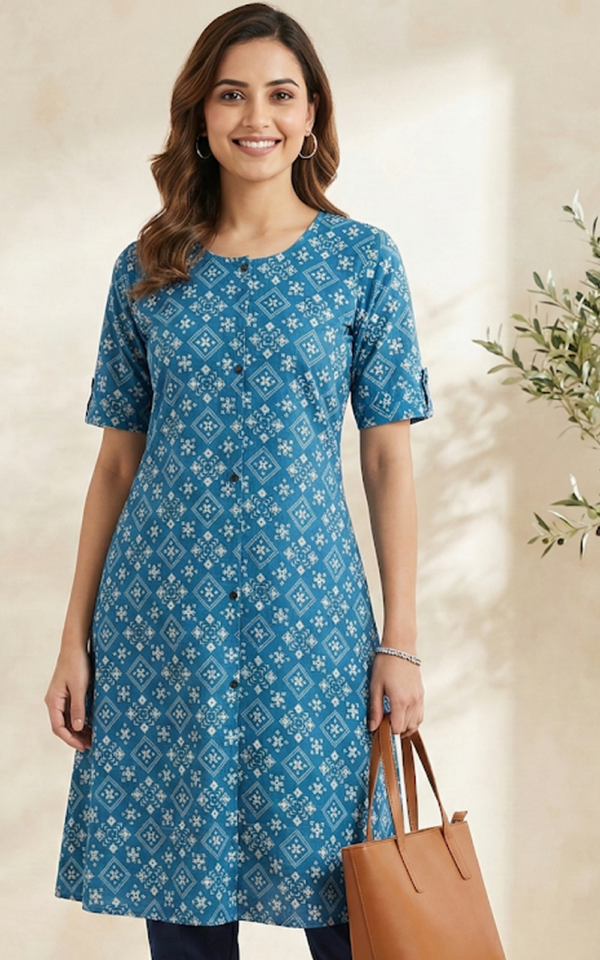 Blue Geometric Print Kurti