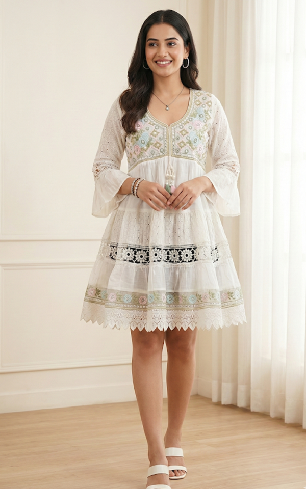 White Embroidered Cotton Frock