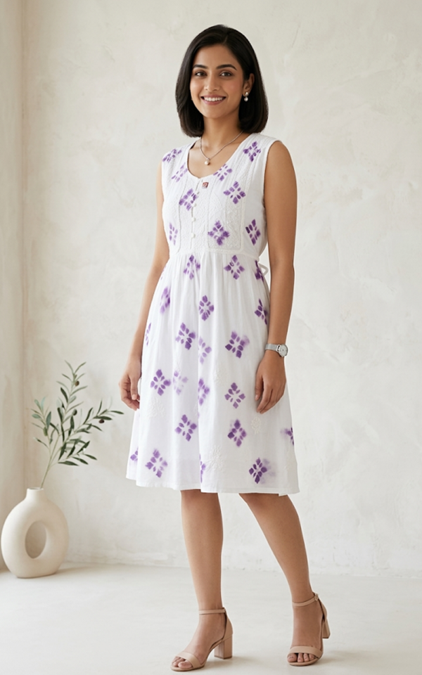 White Purple Lucknowi Frock