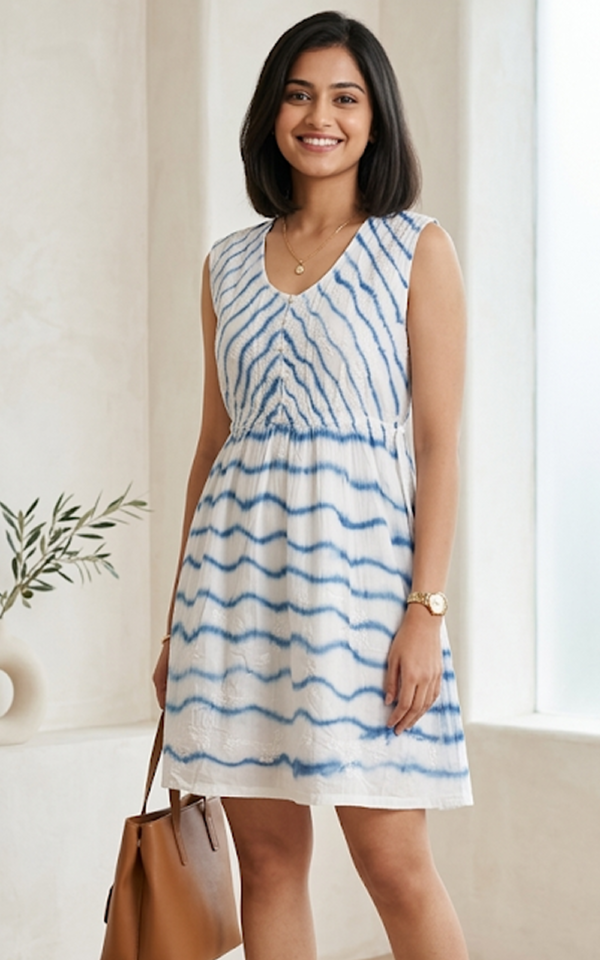 Blue Wavy Cotton Frock