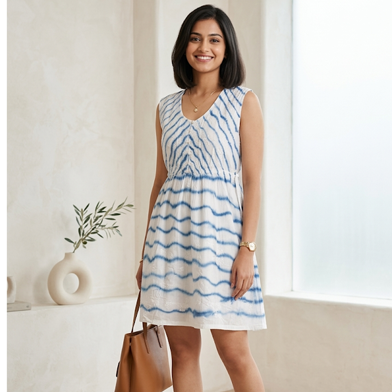 Blue Wavy Cotton Frock