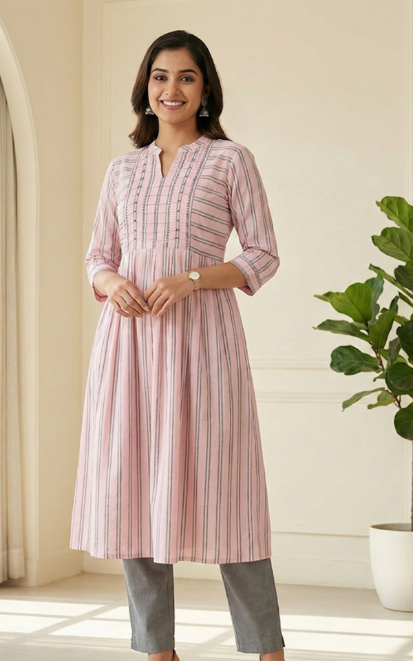 Blush Striped Cotton Anarkali