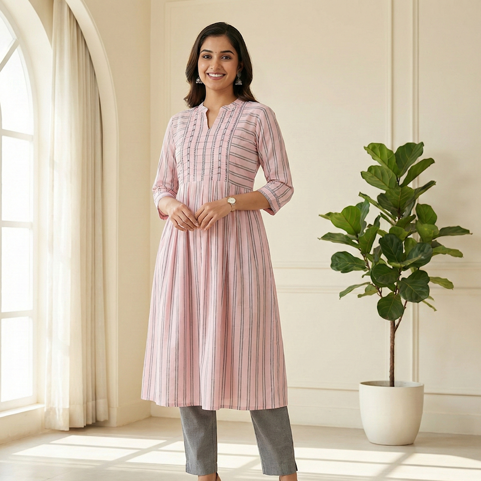 Blush Striped Cotton Anarkali