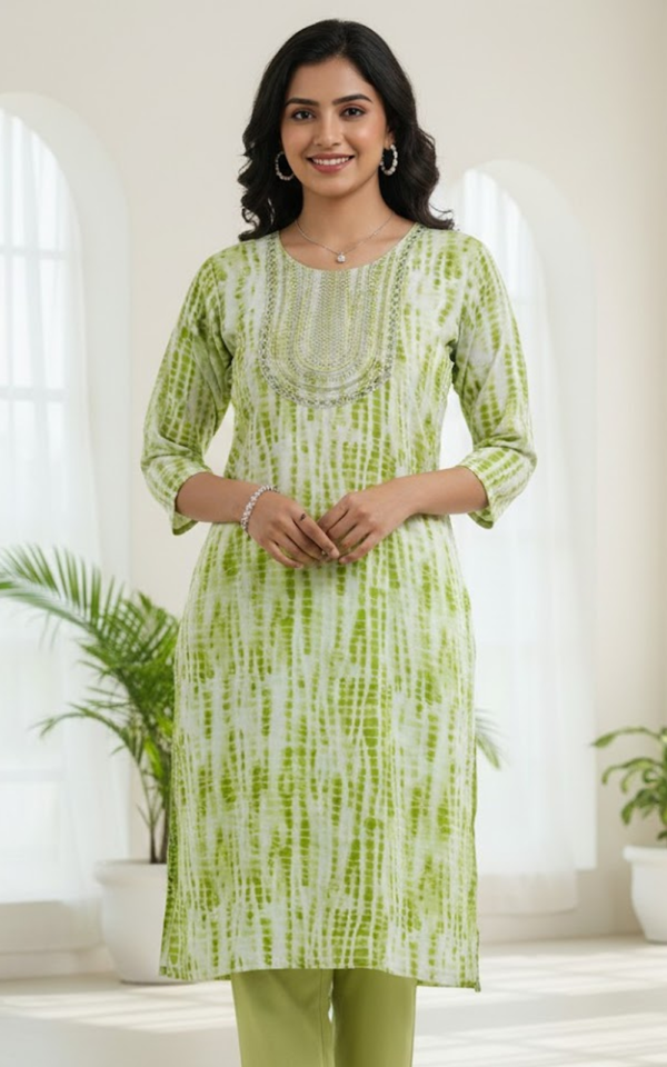 Lime Shibori Embroidered Kurti