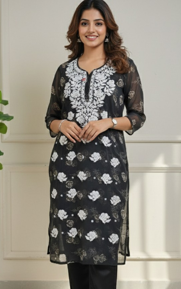 Black Floral Embroidered Kurti