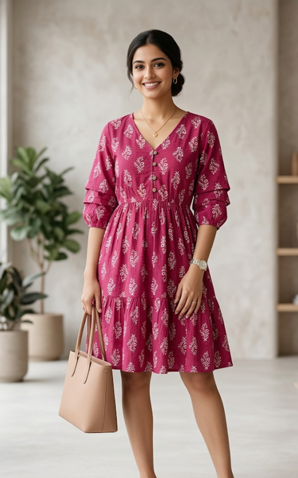 Magenta Floral Tiered Frock