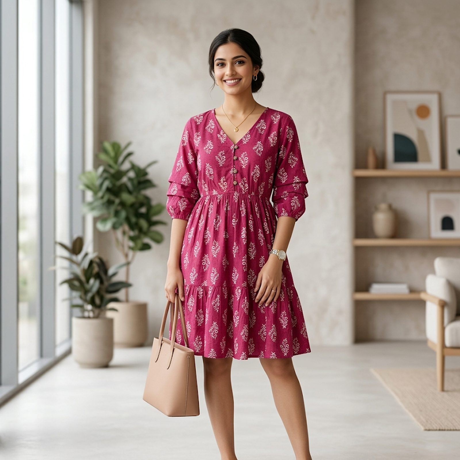 Magenta Floral Tiered Frock