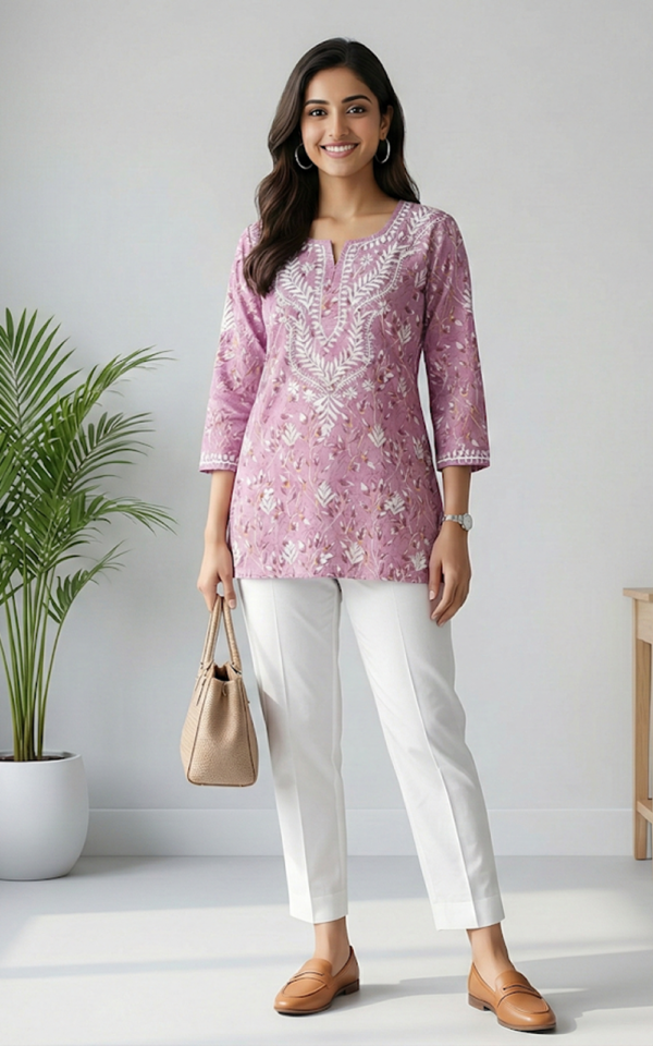 Mauve Embroidered Cotton Top