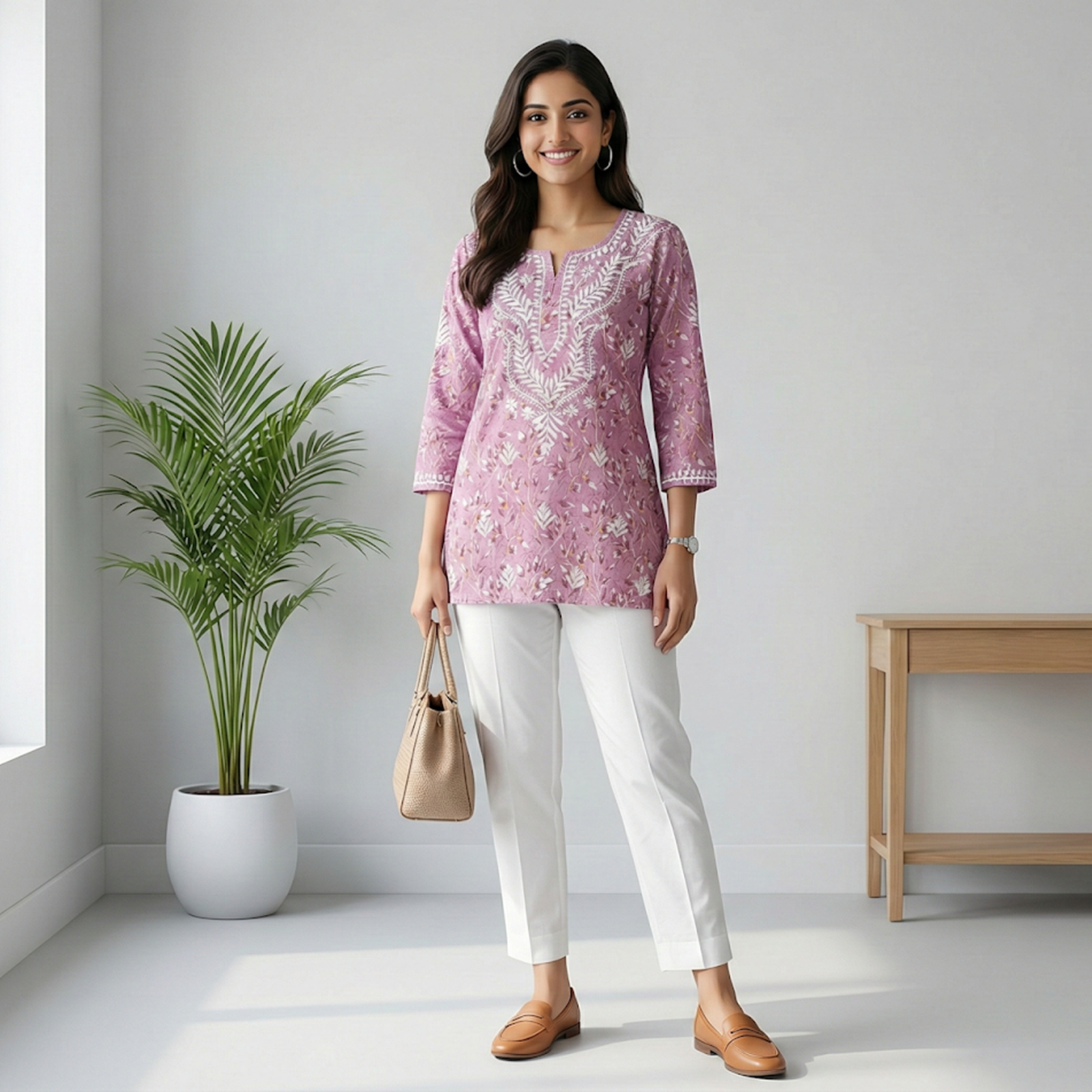 Mauve Embroidered Cotton Top