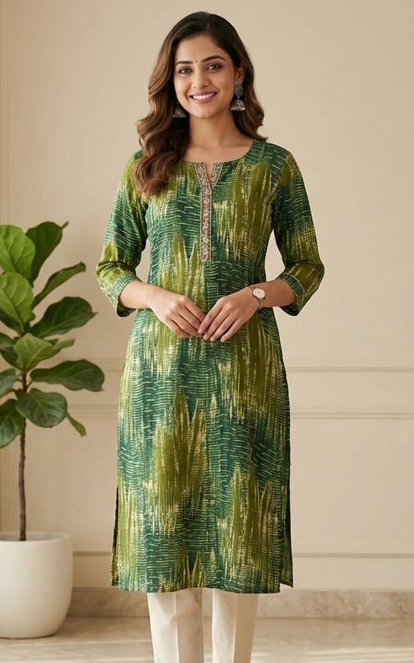 Green Abstract Rayon Kurti