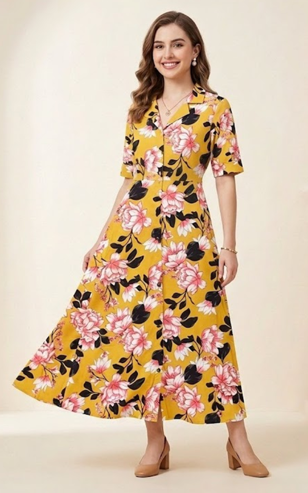 Mustard Floral Midi Dress