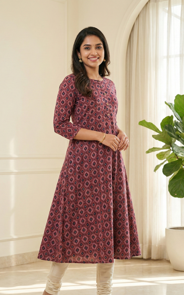 Maroon Geometric Print Kurti