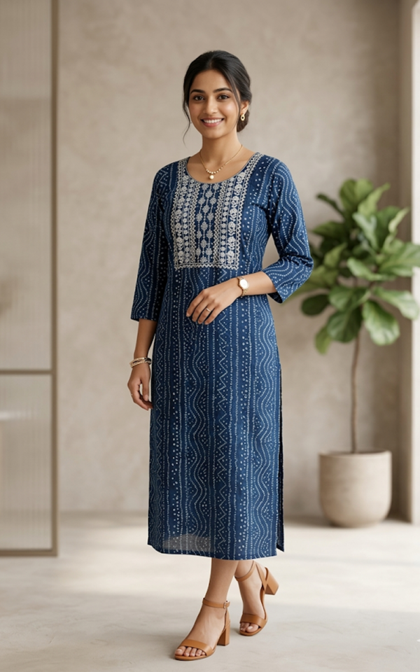 Midnight Blue Bandhani Kurti