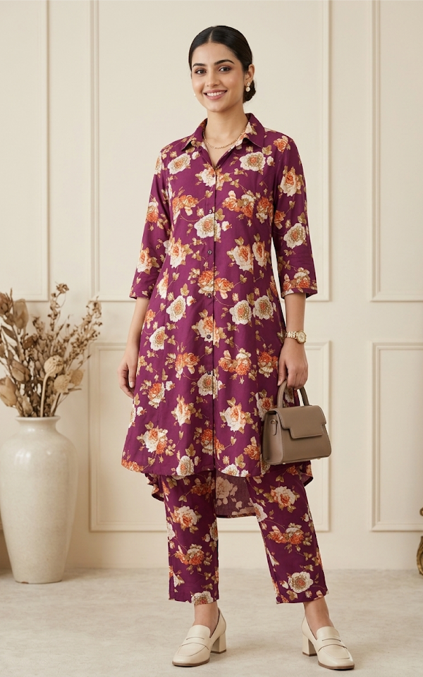 Plum Floral Co-ord Set