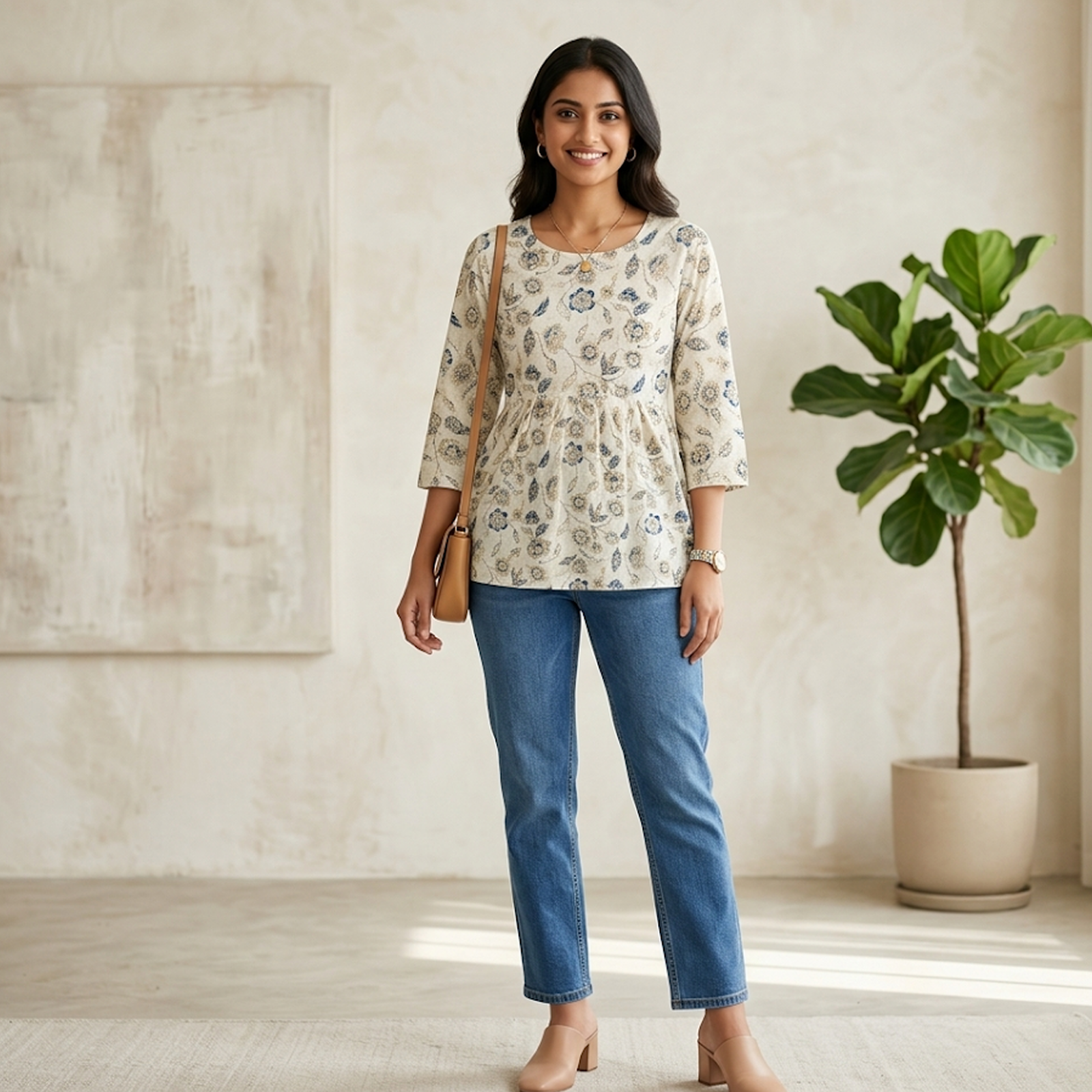 Floral Cotton Peplum Top