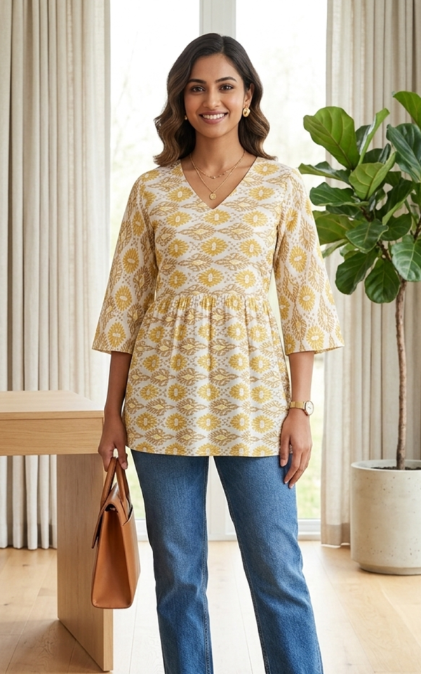 Yellow Cotton Peplum Top