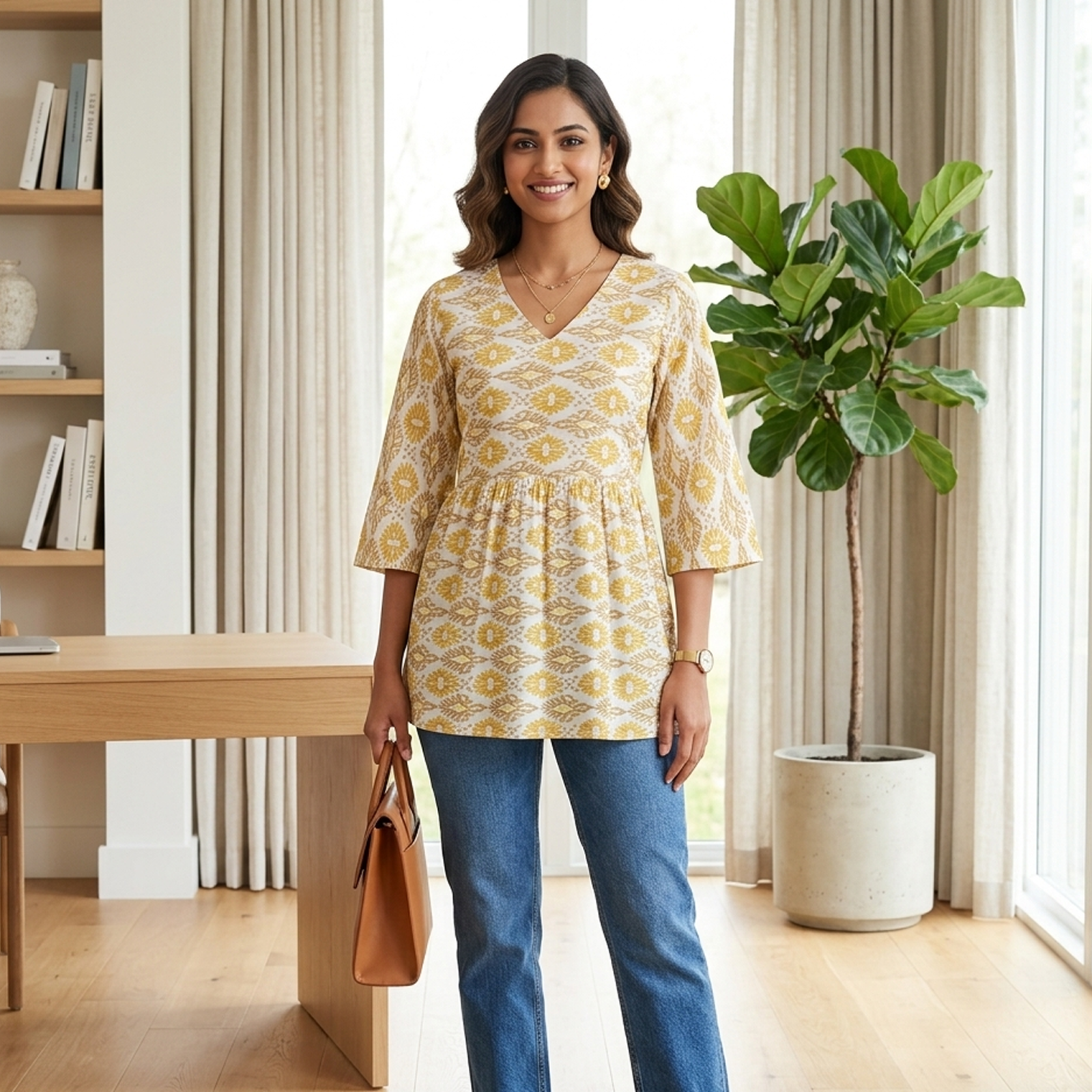 Yellow Cotton Peplum Top
