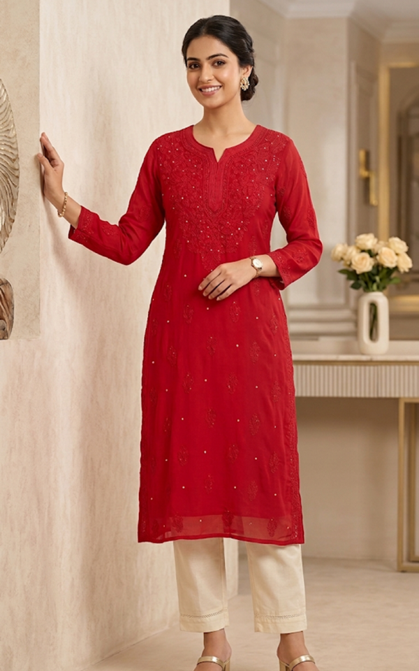Crimson Viscose Mukaish Kurti