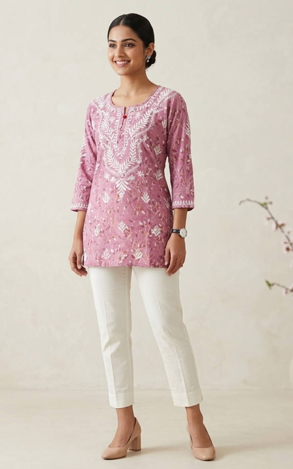 Mauve Embroidered Short Kurti