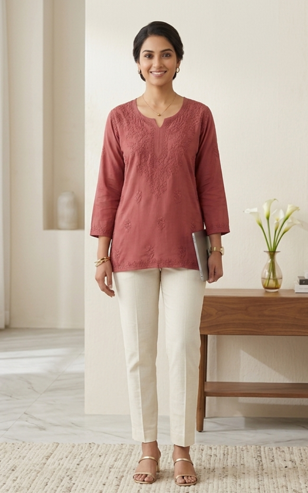 Embroidered Rose Rayon Kurti