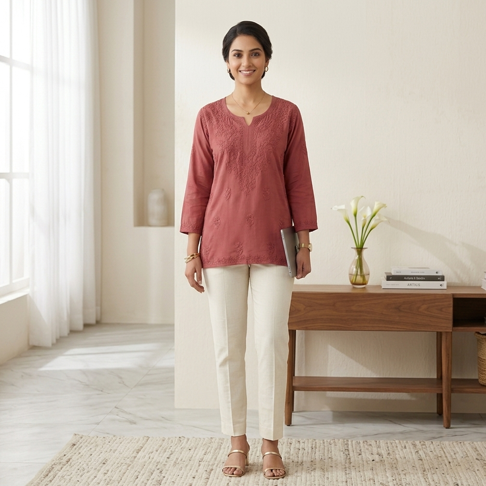 Embroidered Rose Rayon Kurti