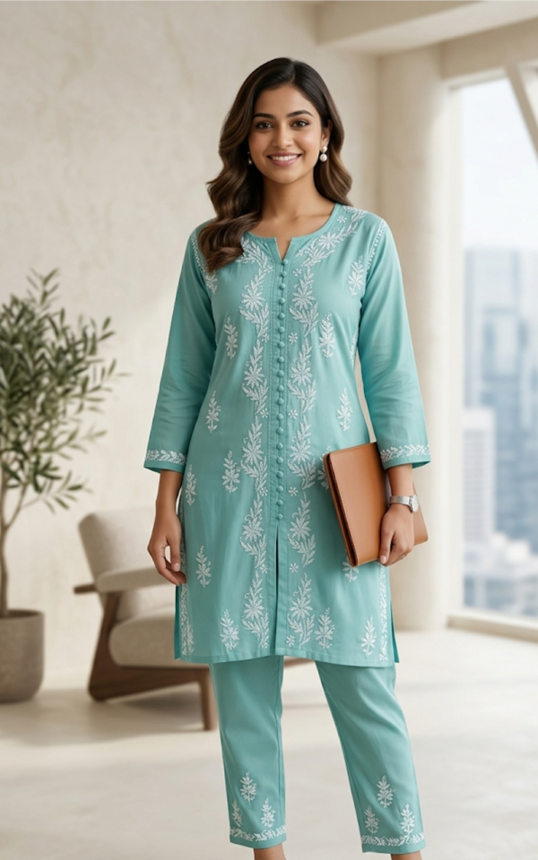 Teal Satin Silk Set