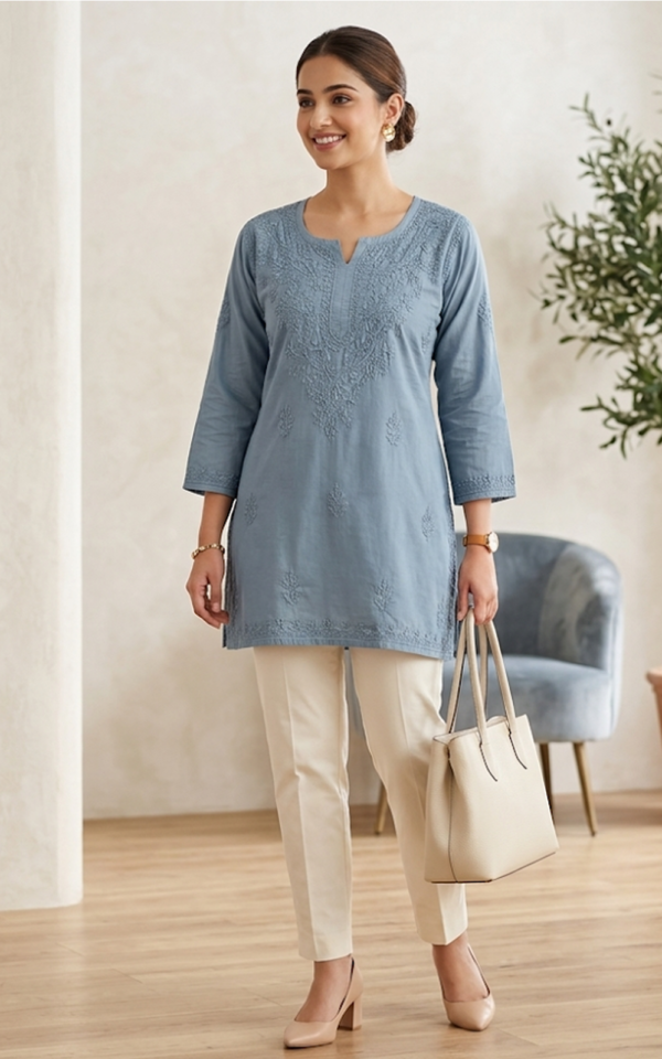 Dusty Blue Rayon Kurti