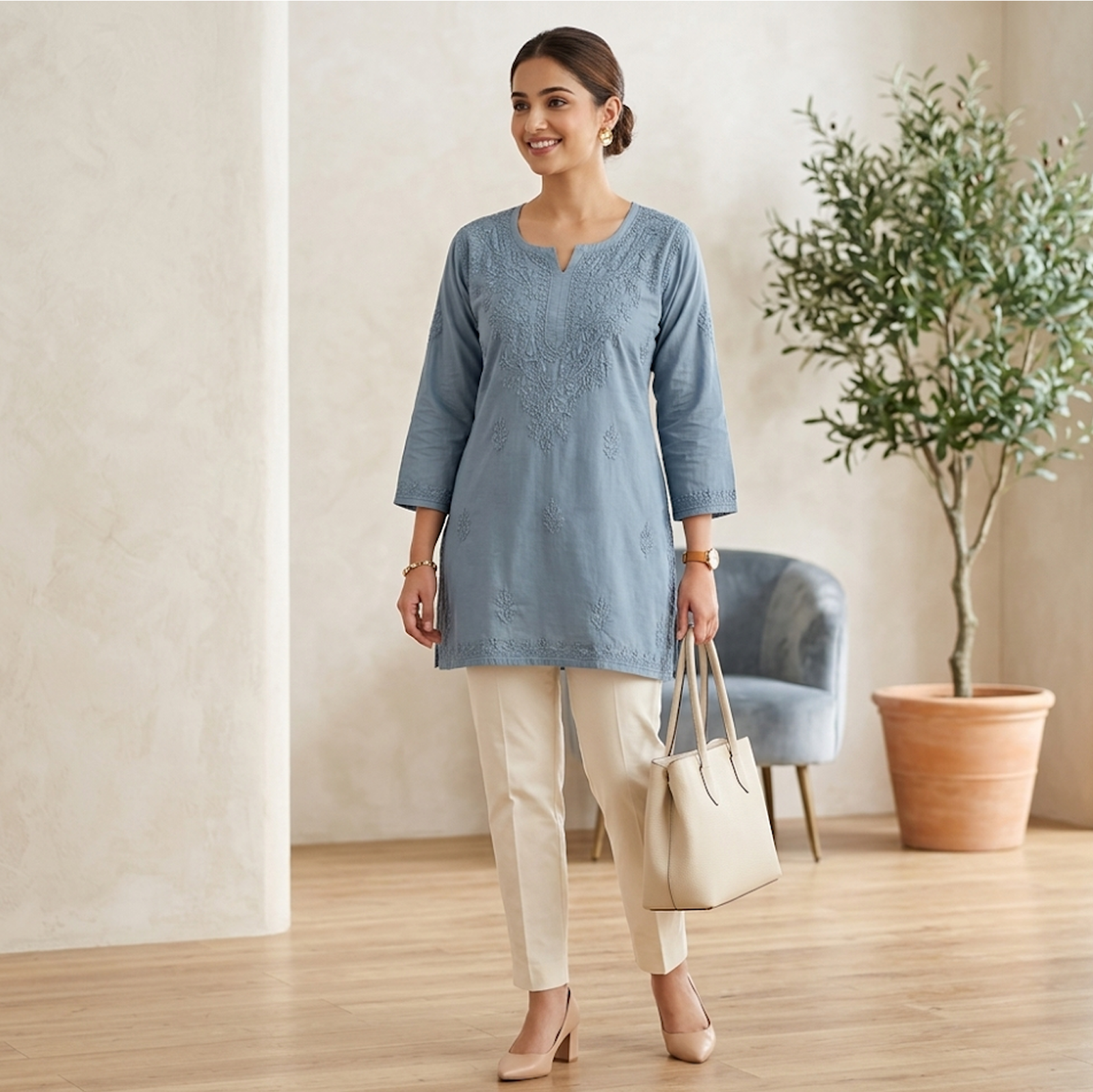 Dusty Blue Rayon Kurti