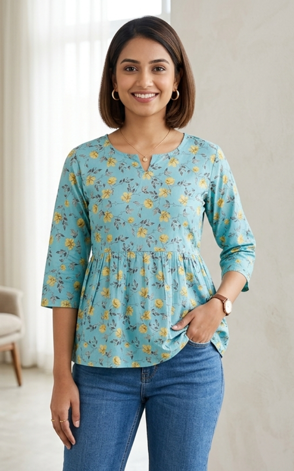 Teal Floral Peplum Top
