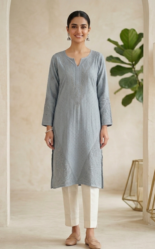 Slate Muslin Mukaish Kurti
