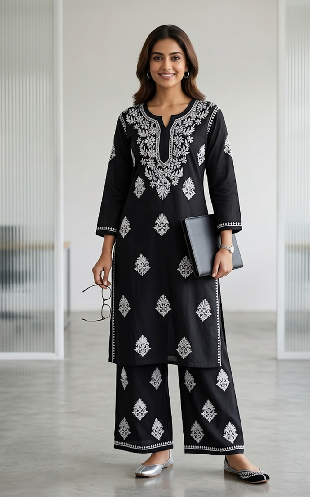 Embroidered Black Rayon Set