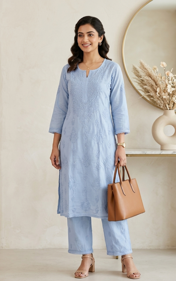 Blue Modal Chikankari Set