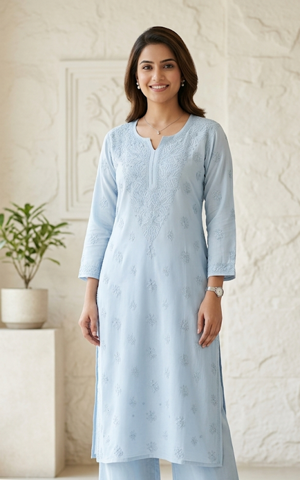 Powder Blue Muslin Kurti