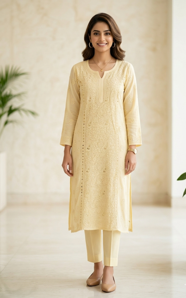 Pastel Yellow Viscose Kurti