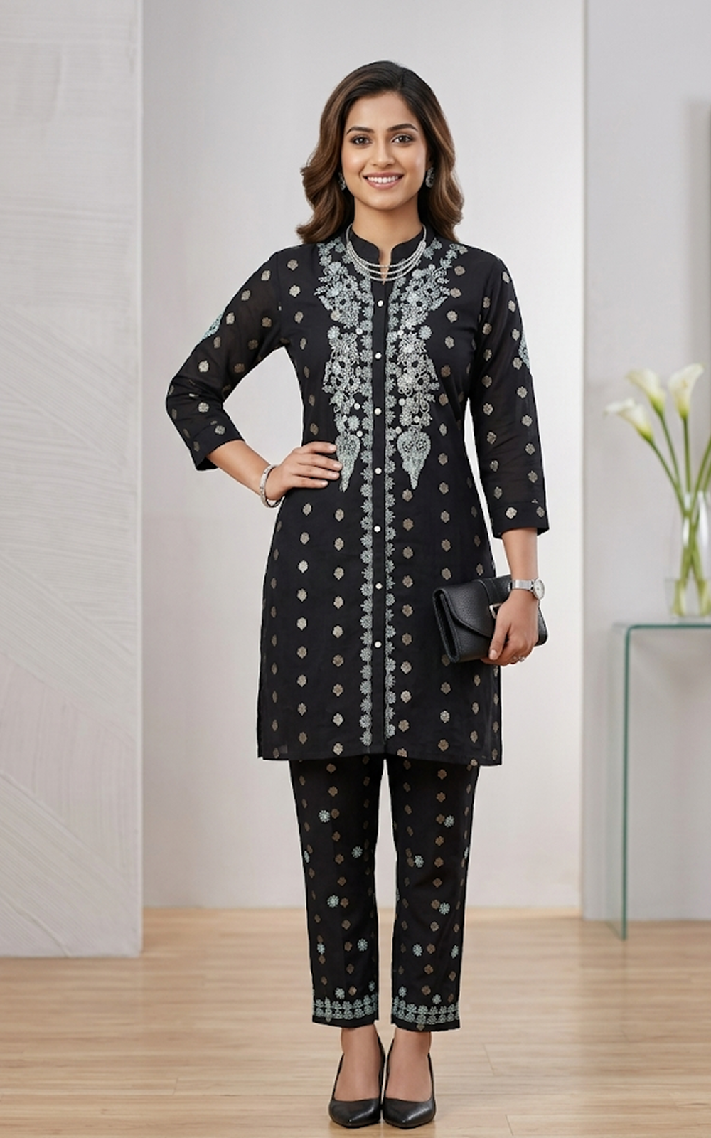 Black Chanderi Co-ord Set