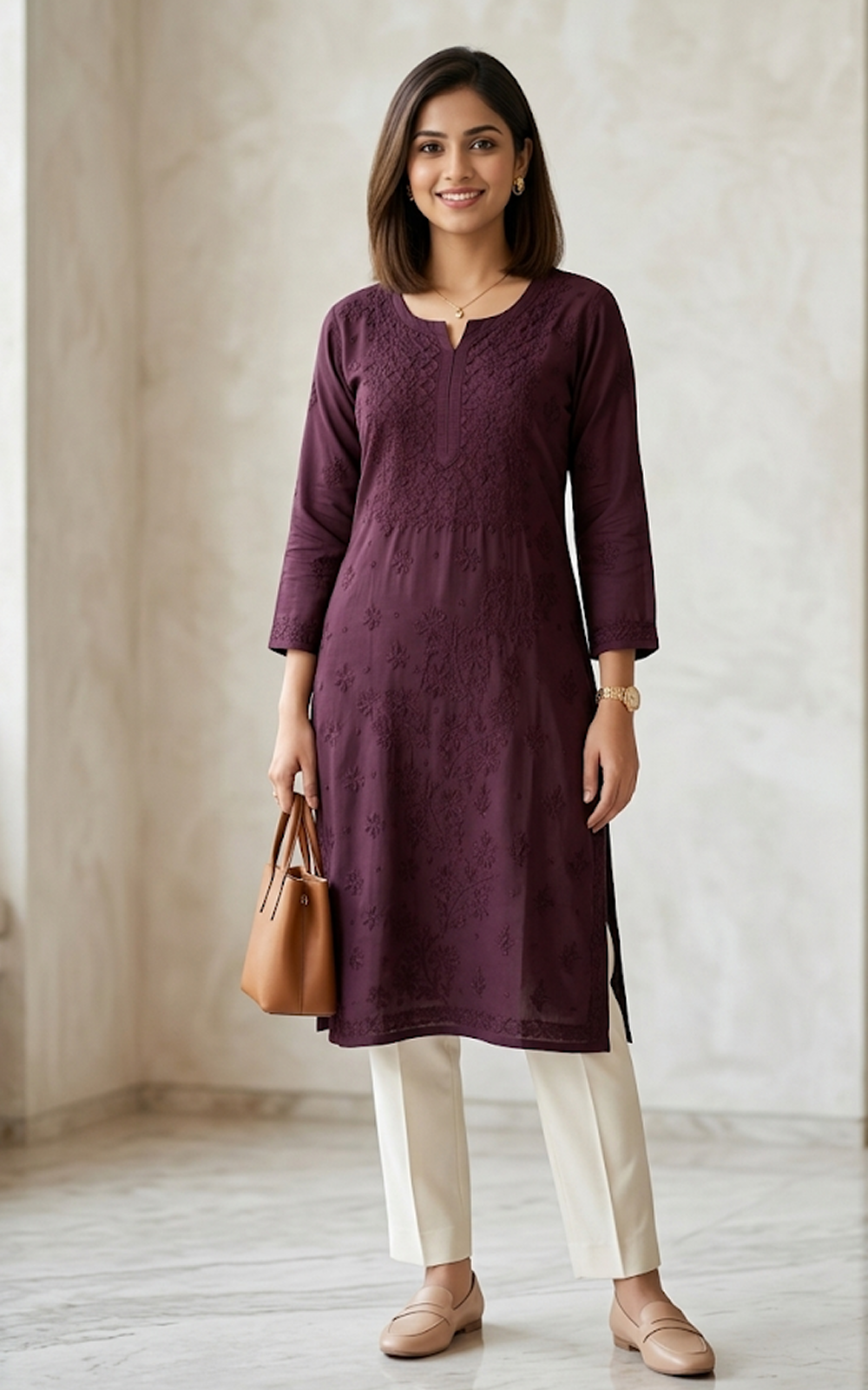 Plum Modal Chikankari Kurti