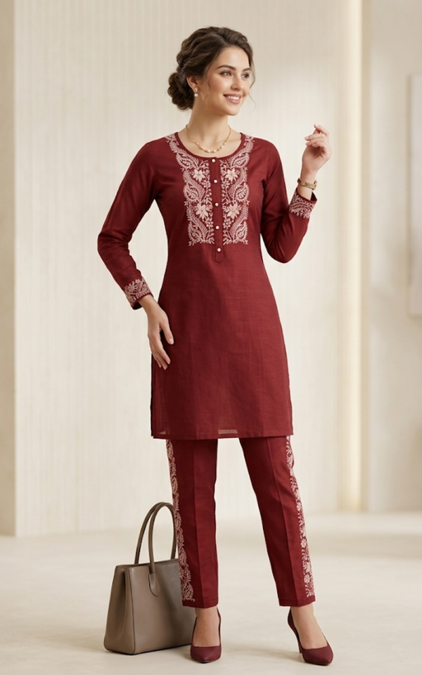 Maroon Chanderi Kurta Set