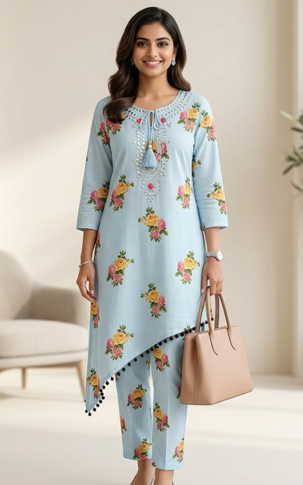 Blue Floral Kurti Set