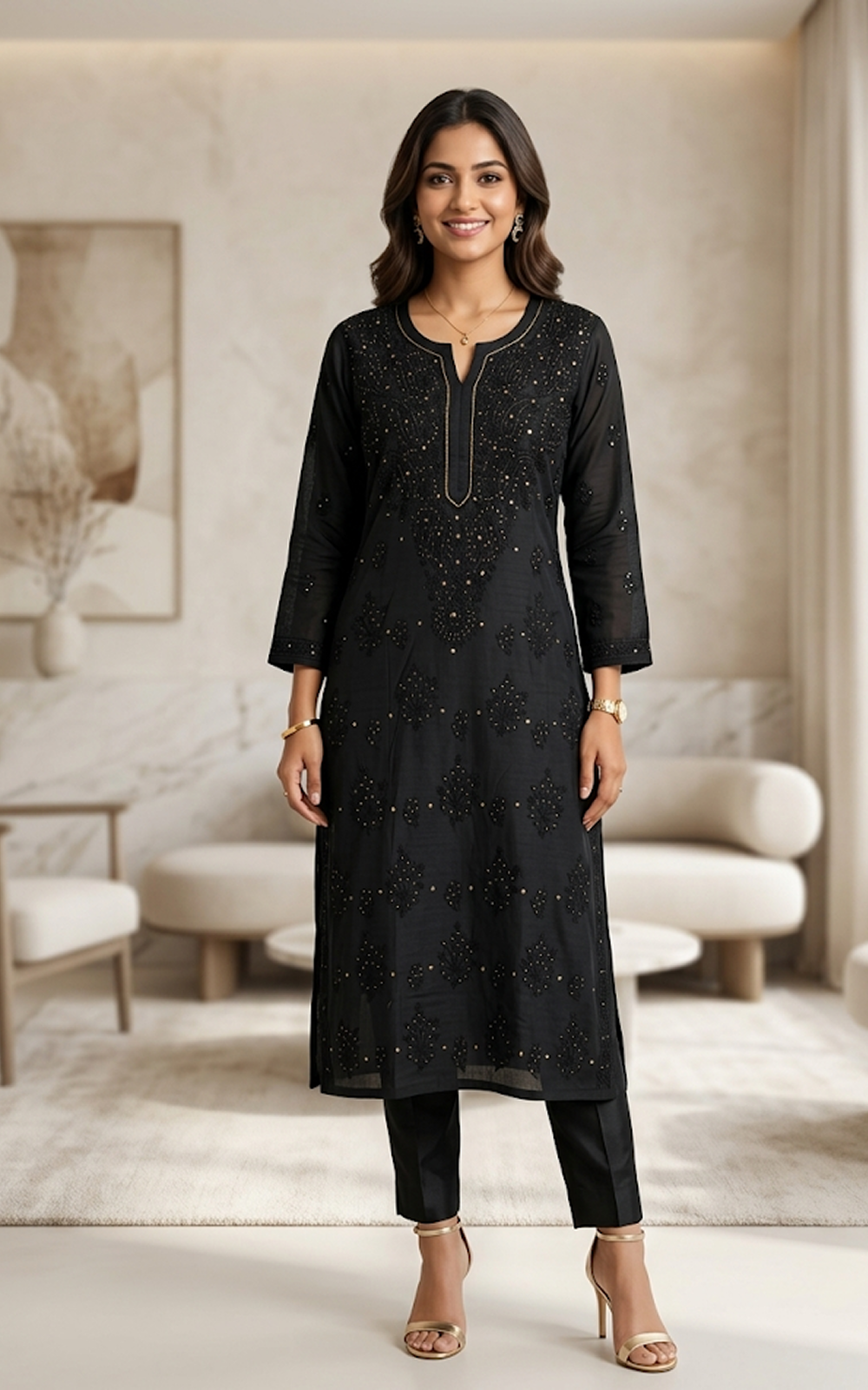 Black Cotton Mukaish Kurti
