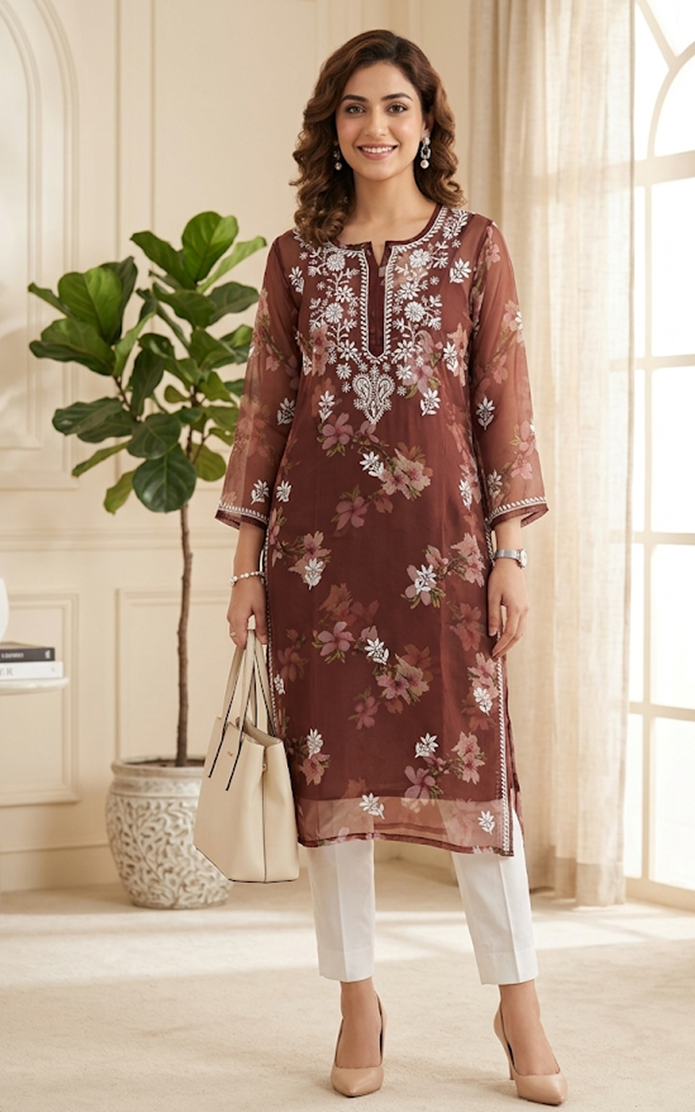 Sheer Burgundy Floral Kurti