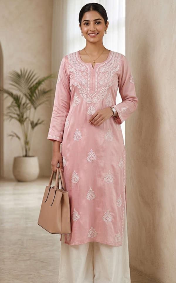 Blush Pink Satin Kurti